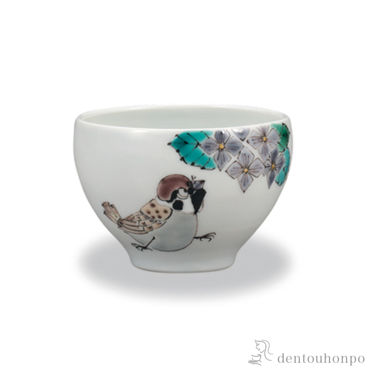 ぐい呑 額紫陽花に雀≪在庫確認後、1~3営業日で出荷≫ ( ぐいのみ 盃 酒器 猪口 日本酒 九谷焼 )