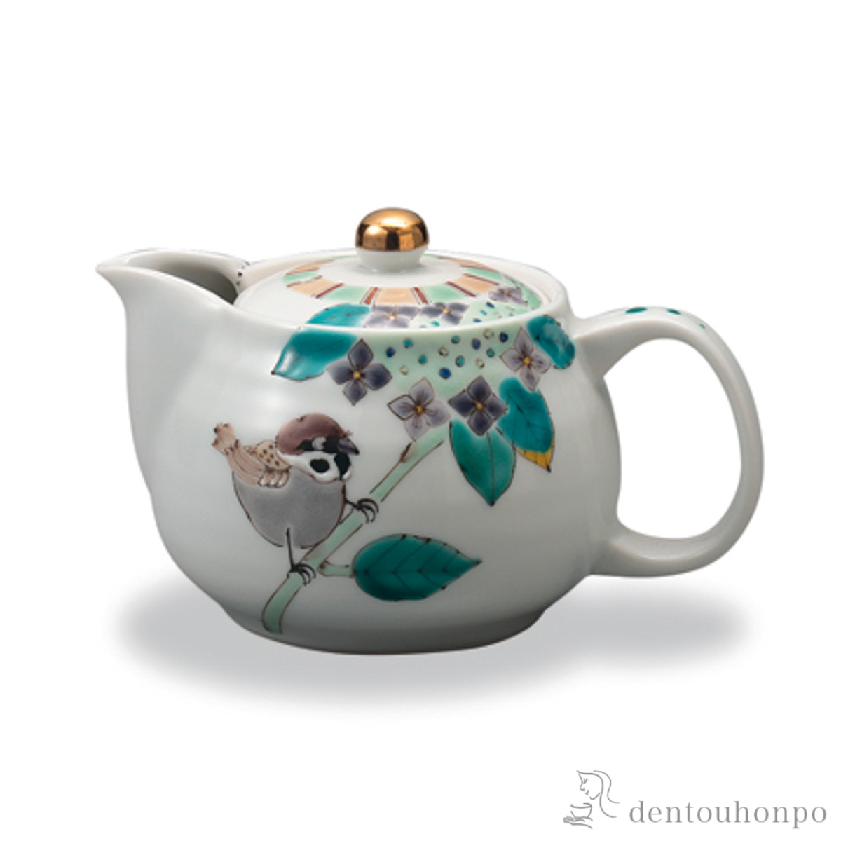 【送料無料】ポット急須 額紫陽花に雀 茶こし付≪在庫確認後、1~3営業日で出荷≫ ( ティーポット お茶 煎茶 日本茶 おすすめ 九谷焼 )