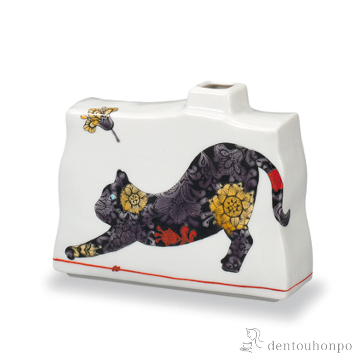 一輪生 猫 5号≪在庫確認後、1~3営業日で出荷≫ ( 花瓶 おしゃれ 花器 フラワーベース おすすめ 九谷焼 )