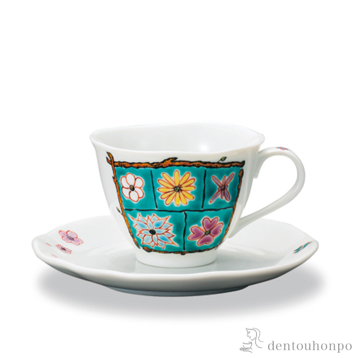 【送料無料】カップ&ソーサー フラワーBOX グリーン≪在庫確認後、1~3営業日で出荷≫ ( セット ソーサー ティーカップ 美味しい おすすめ 九谷焼 )