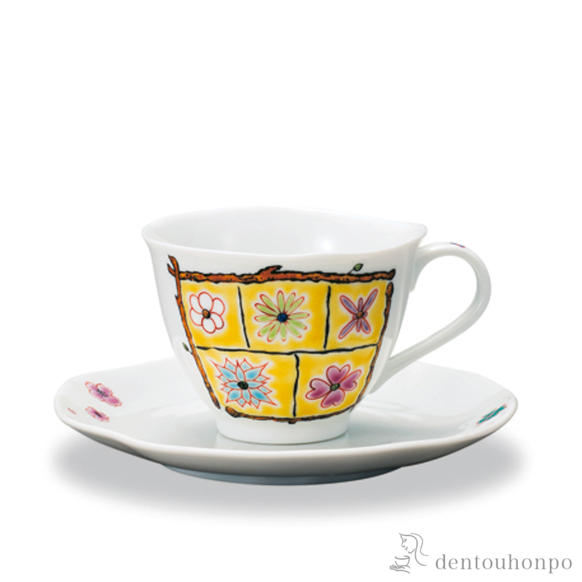 【送料無料】カップ&ソーサー フラワーBOX イエロー≪在庫確認後、1~3営業日で出荷≫ ( セット ソーサー ティーカップ 美味しい おすすめ 九谷焼 )