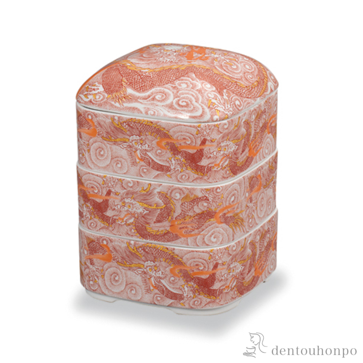 【送料無料】三段重 赤絵籠≪在庫確認後、1~3営業日で出荷≫ ( おせち 運動会 漆塗り お正月 人気 九谷焼 )