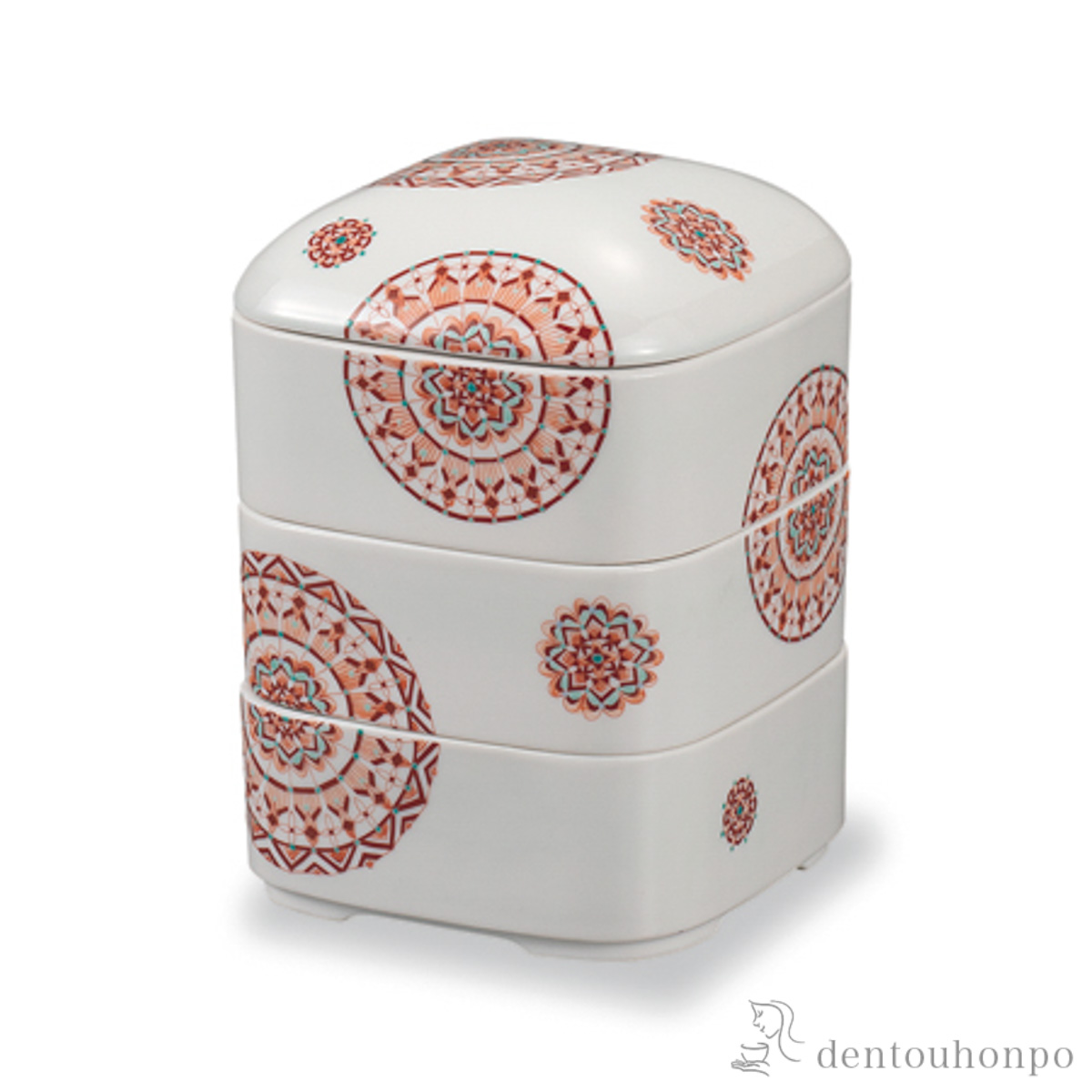 【送料無料】三段重 赤絵丸紋≪在庫確認後、1~3営業日で出荷≫ ( おせち 運動会 漆塗り お正月 人気 九谷焼 )