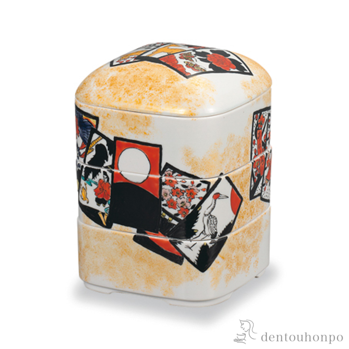 【送料無料】三段重 花かるた≪在庫確認後、1~3営業日で出荷≫ ( おせち 運動会 漆塗り お正月 人気 九谷焼 )