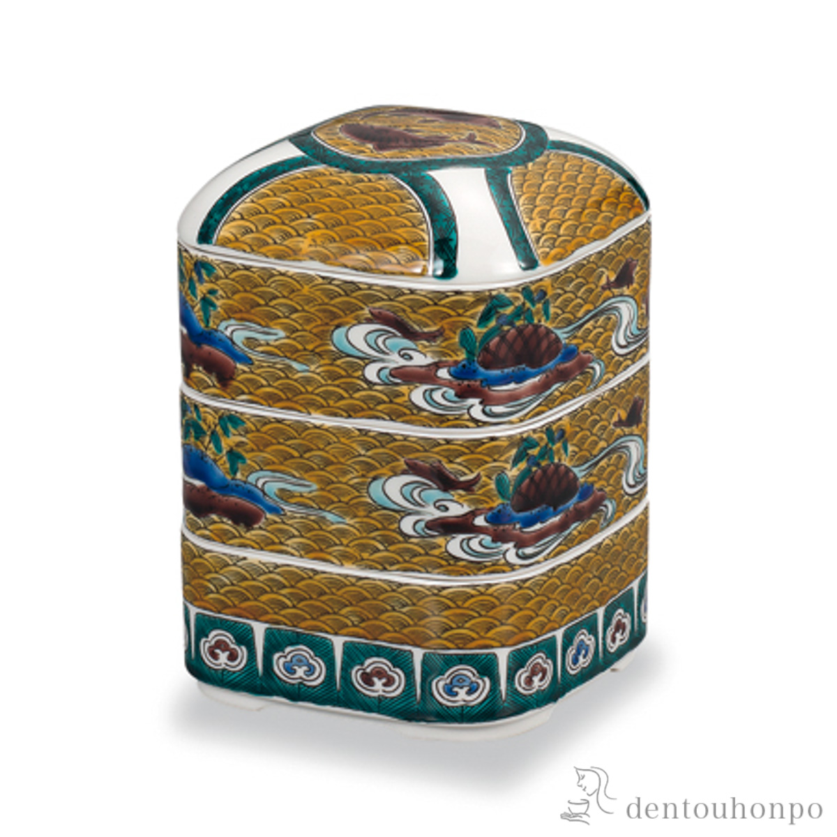 【送料無料】三段重 吉田屋画風≪在庫確認後、1~3営業日で出荷≫ ( おせち 運動会 漆塗り お正月 人気 九谷焼 )