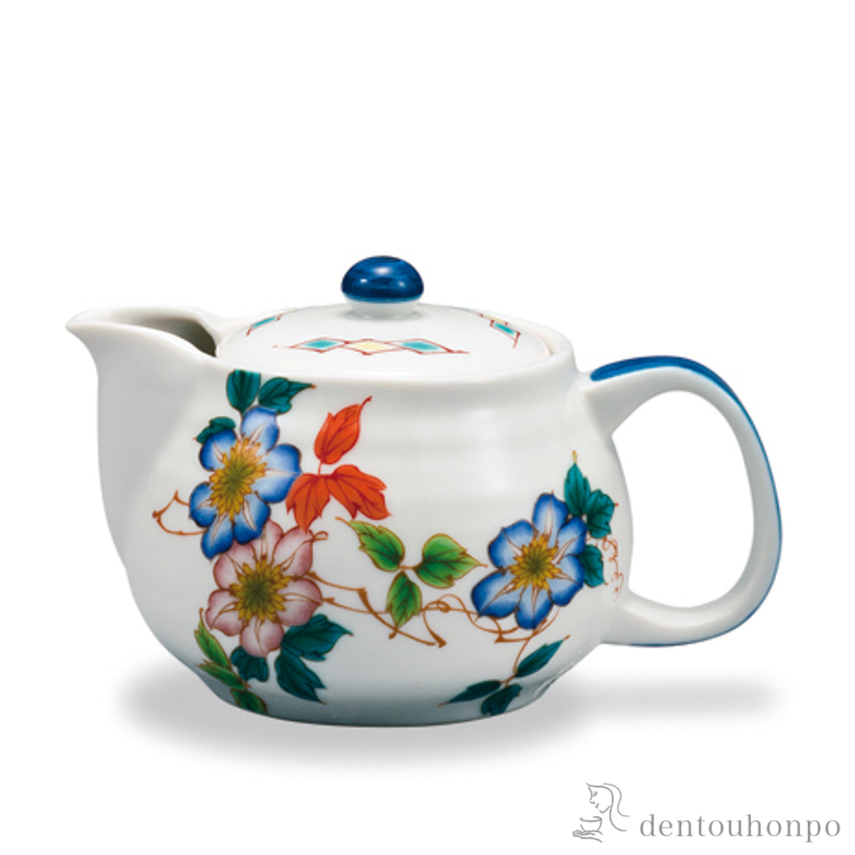 【送料無料】ポット急須 12か月の花 鉄線（7月） 茶こし付≪在庫確認後、1~3営業日で出荷≫ ( ティーポット お茶 煎茶 日本茶 おすすめ 九谷焼 )