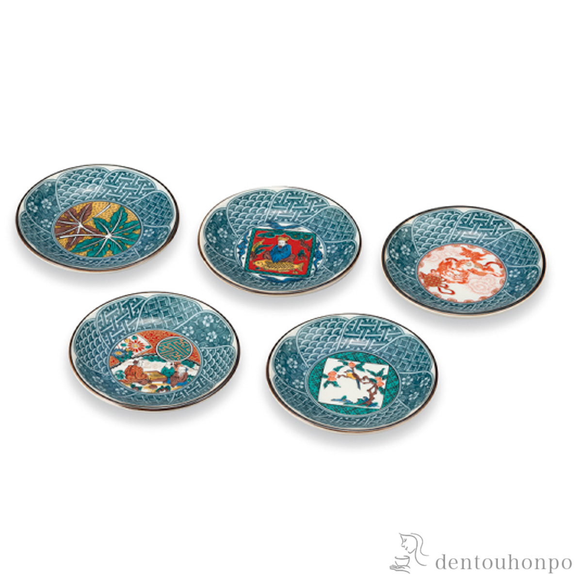 【送料無料】皿揃 歴代画 3号 5枚セット≪在庫確認後、1~3営業日で出荷≫ ( 和食器セット お皿 揃える 食器 和食 九谷焼 )