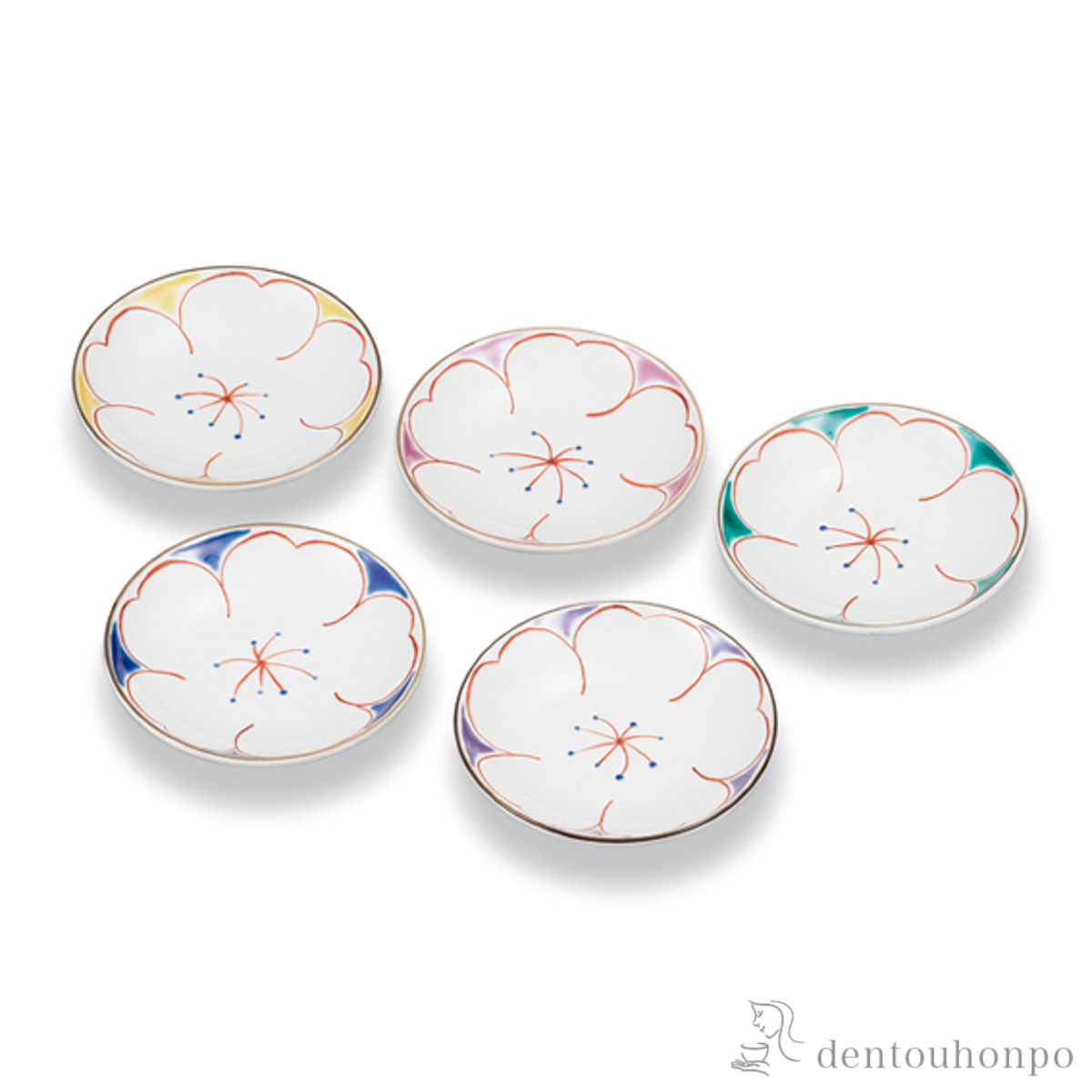 【送料無料】皿揃 さくら 3.5号 5枚セット≪在庫確認後、1~3営業日で出荷≫ ( 和食器セット お皿 揃える 食器 和食 九谷焼 )