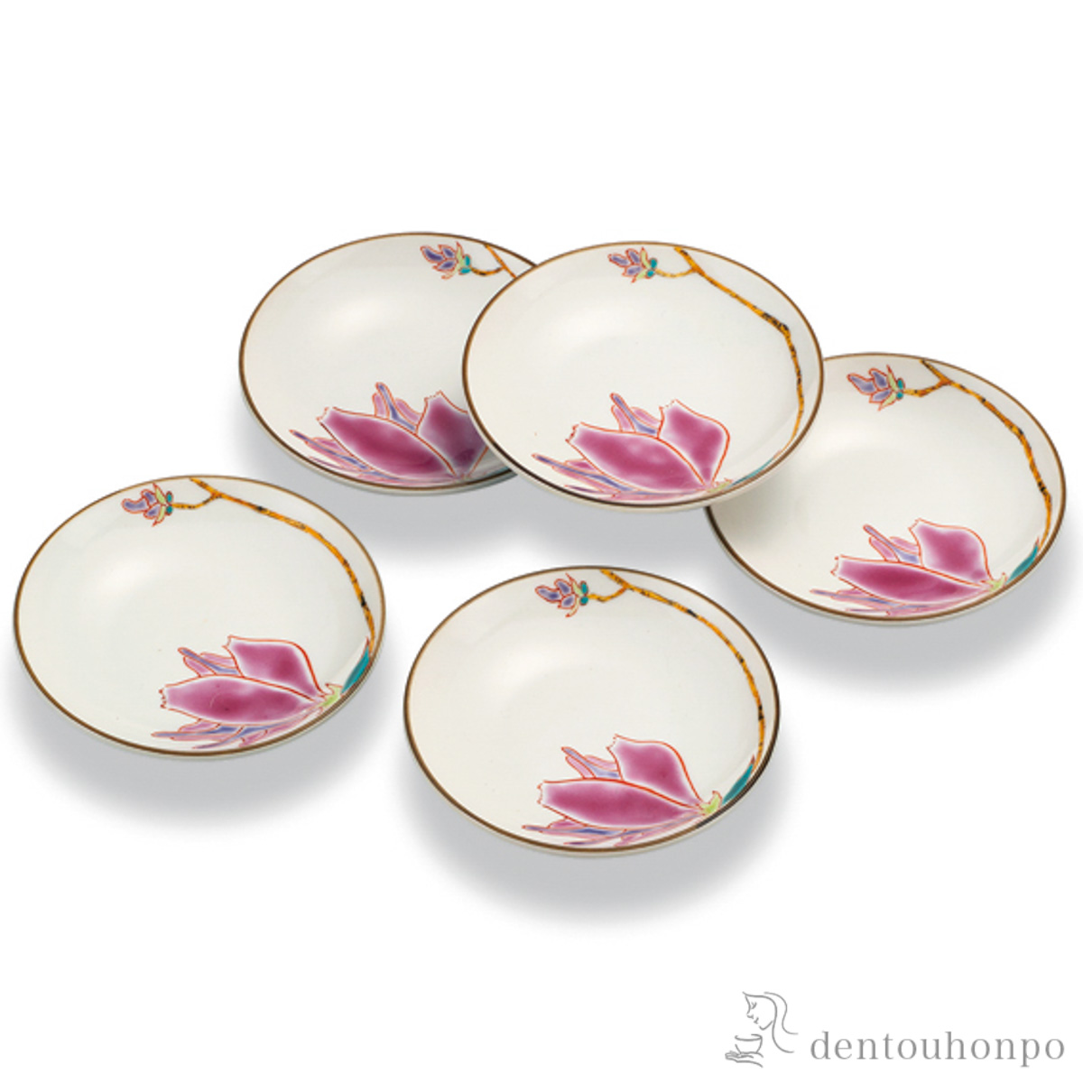 皿揃 もくれん 3.5号 5枚セット≪在庫確認後、1~3営業日で出荷≫ ( 和食器セット お皿 揃える 食器 和食 九谷焼 )