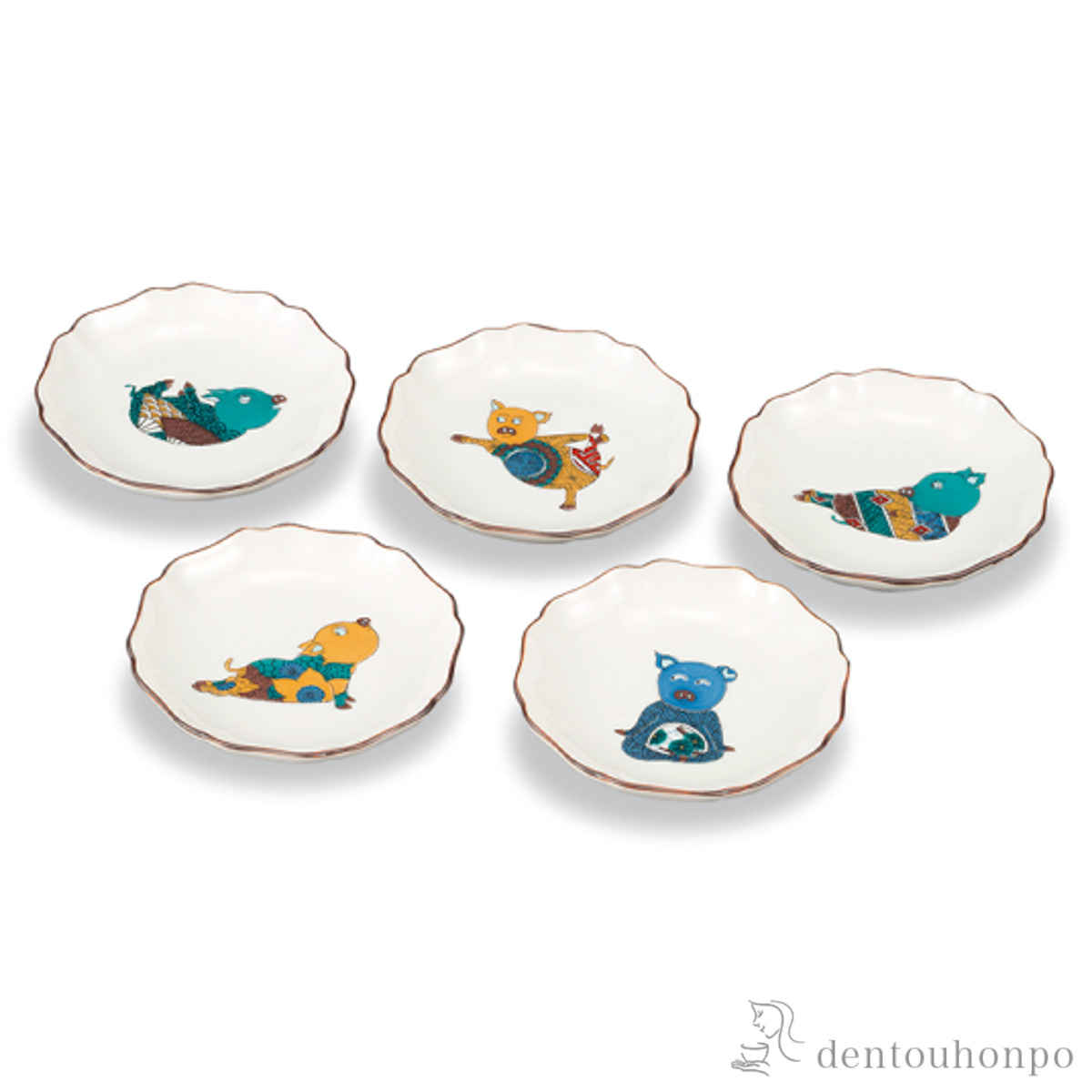 皿揃 アニマルヨギー 3.5号 5枚セット≪在庫確認後、1~3営業日で出荷≫ ( 和食器セット お皿 揃える 食器 和食 九谷焼 )