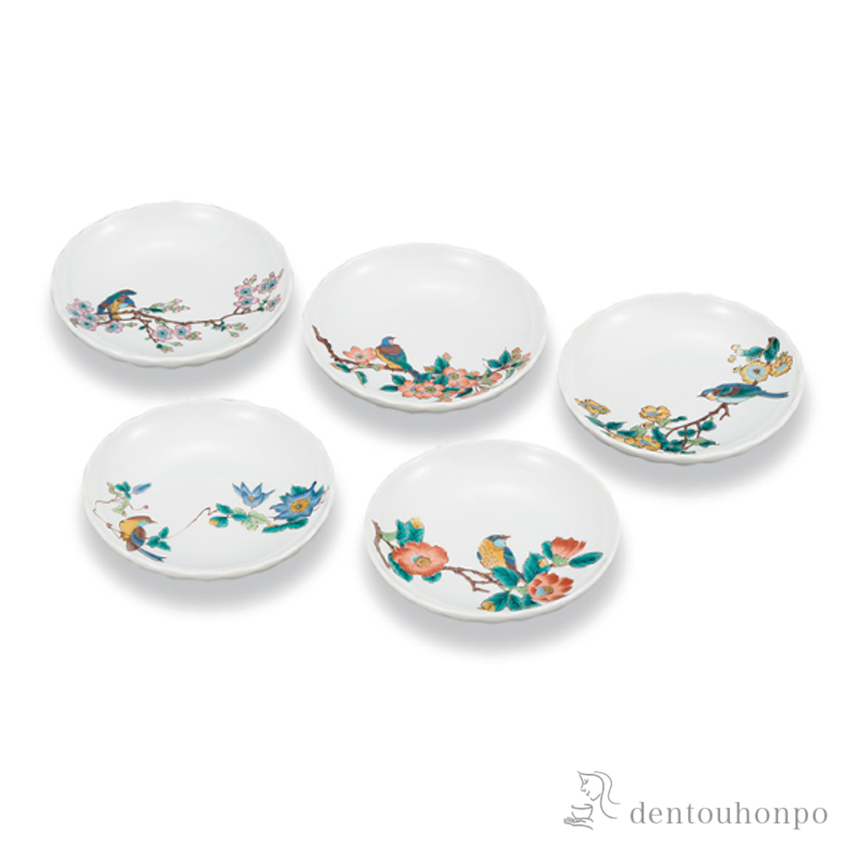 皿揃 絵変わり花鳥 4.5号 5枚セット≪在庫確認後、1~3営業日で出荷≫ ( 和食器セット お皿 揃える 食器 和食 九谷焼 )