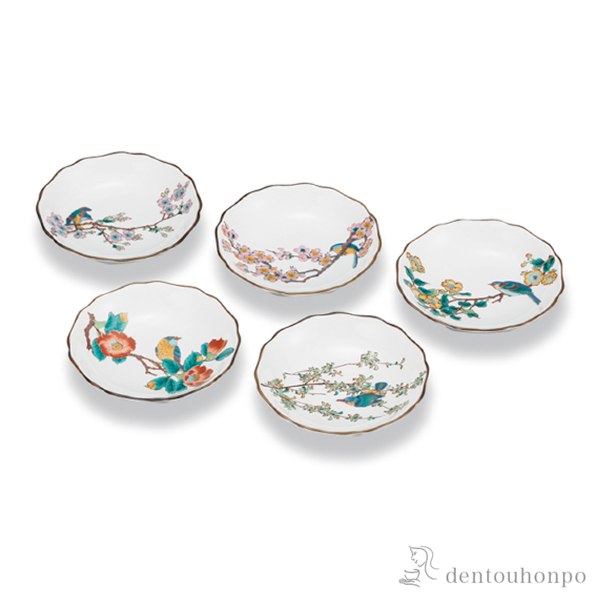 皿揃 花鳥絵変わり 4号 5枚セット≪在庫確認後、1~3営業日で出荷≫ ( 和食器セット お皿 揃える 食器 和食 九谷焼 )