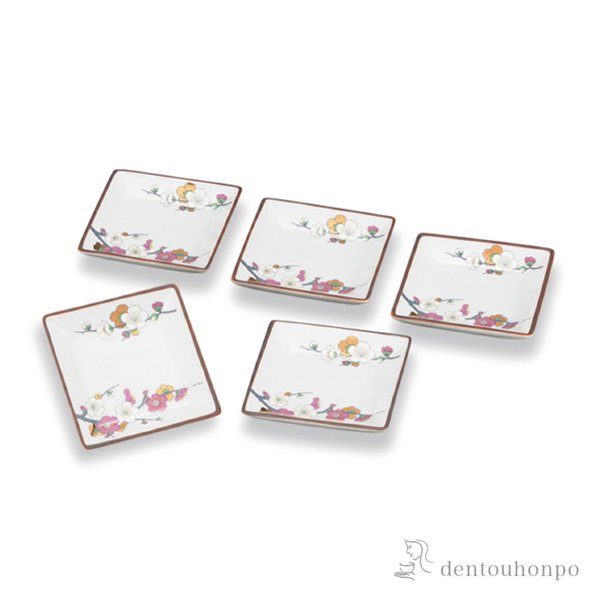 皿揃 紅梅 3号 5枚セット≪在庫確認後、1~3営業日で出荷≫ ( 和食器セット お皿 揃える 食器 和食 九谷焼 )