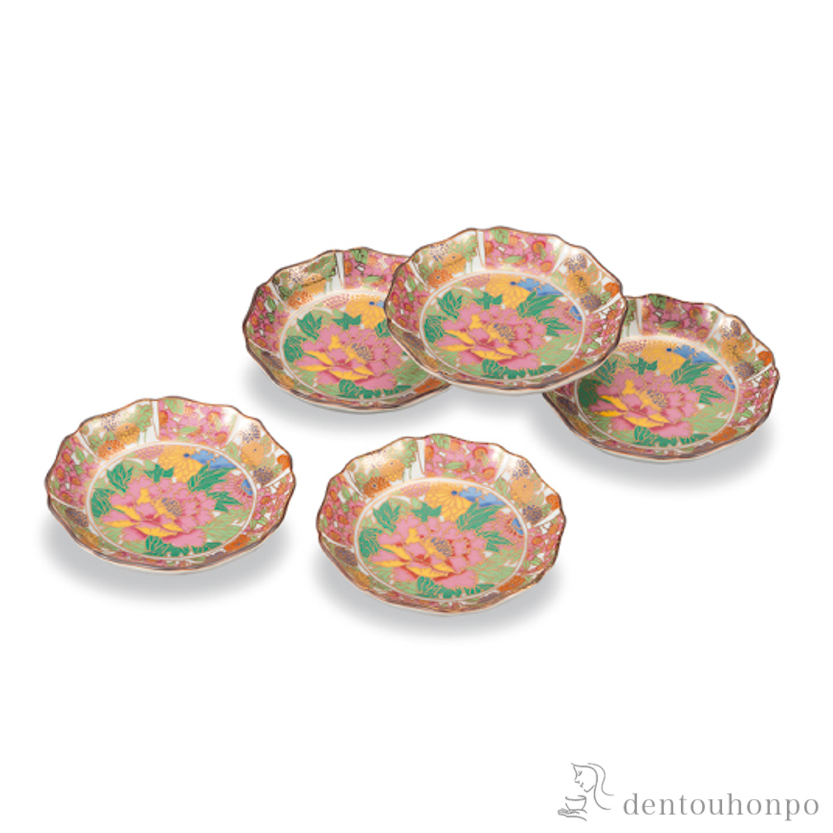 皿揃 花詰 3.5号 5枚セット≪在庫確認後、1~3営業日で出荷≫ ( 和食器セット お皿 揃える 食器 和食 九谷焼 )