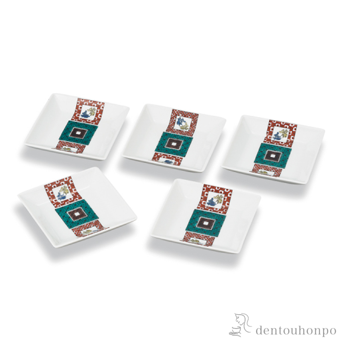 【送料無料】皿揃 石畳の図 3号 5枚セット≪在庫確認後、1~3営業日で出荷≫ ( 和食器セット お皿 揃える 食器 和食 九谷焼 )