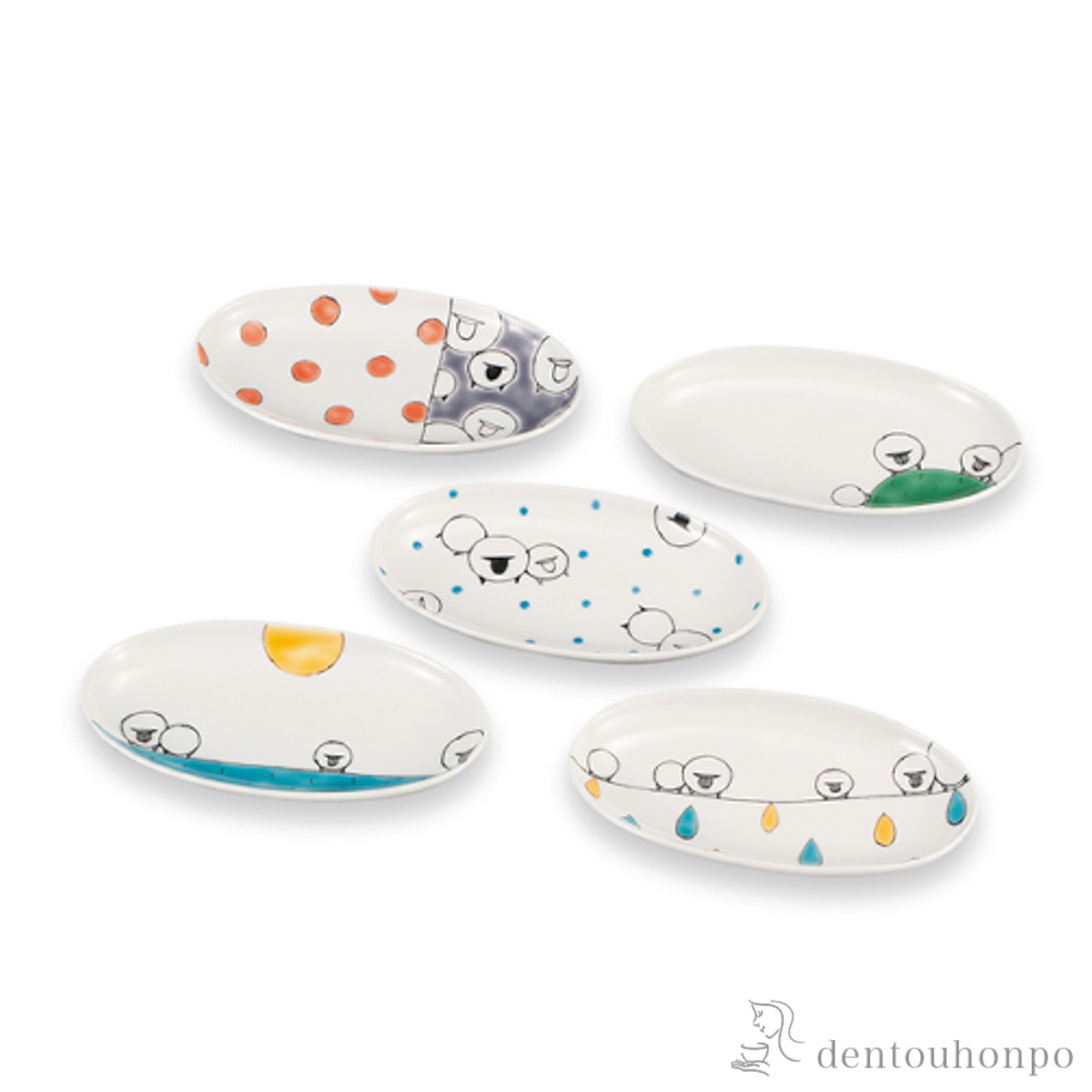 【送料無料】皿揃 ひつじ絵変わり 4.5号 5枚セット≪在庫確認後、1~3営業日で出荷≫ ( 和食器セット お皿 揃える 食器 和食 九谷焼 )