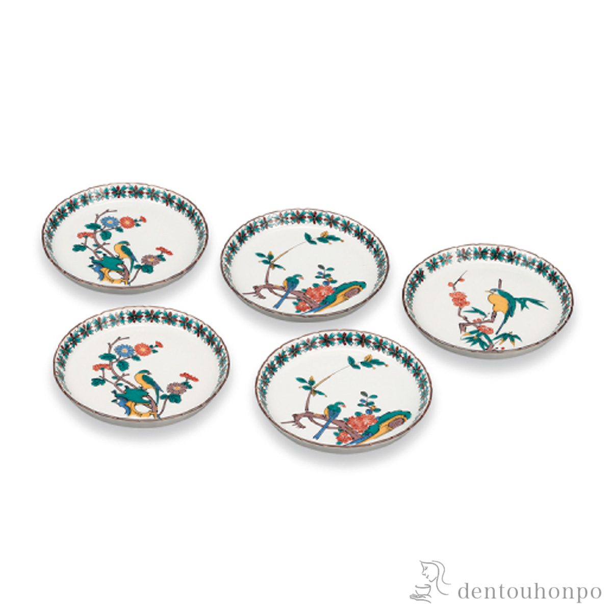 【送料無料】皿揃 小紋花鳥 4.5号 5枚セット≪在庫確認後、1~3営業日で出荷≫ ( 和食器セット お皿 揃える 食器 和食 九谷焼 )