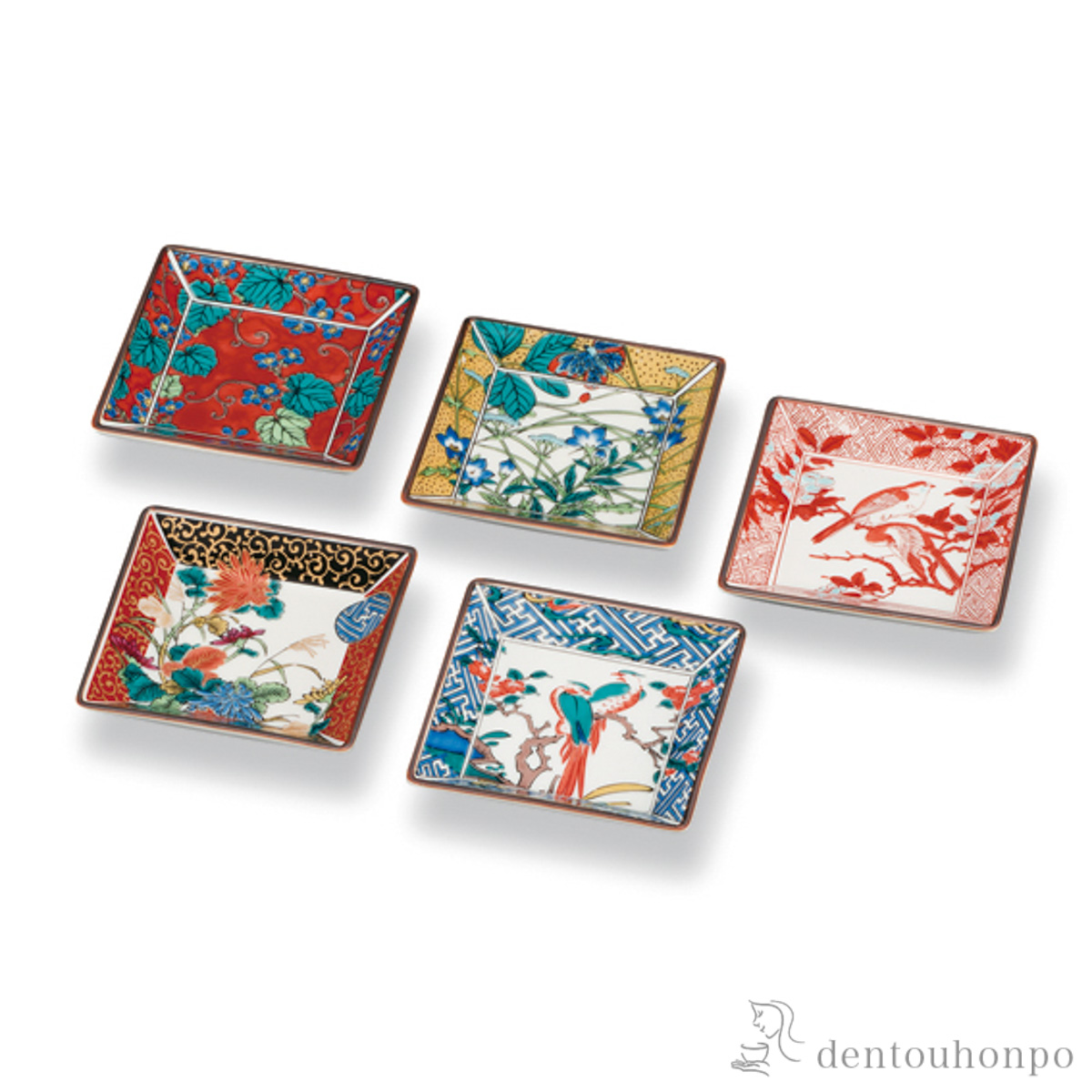 【送料無料】皿揃 歴代画 4号 5枚セット≪在庫確認後、1~3営業日で出荷≫ ( 和食器セット お皿 揃える 食器 和食 九谷焼 )