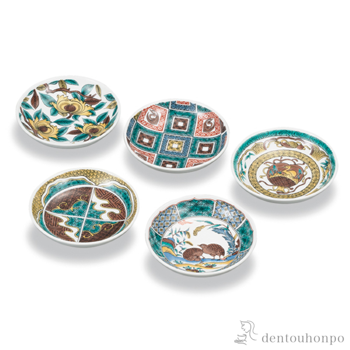 【送料無料】皿揃 古九谷風 4.2号 5枚セット≪在庫確認後、1~3営業日で出荷≫ ( 和食器セット お皿 揃える 食器 和食 九谷焼 )