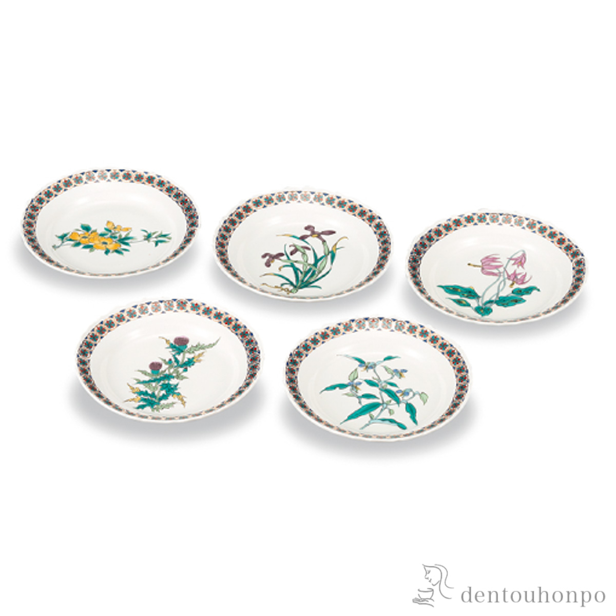 【送料無料】皿揃 金小紋草花絵変わり 5.5号 5枚セット≪在庫確認後、1~3営業日で出荷≫ ( 和食器セット お皿 揃える 食器 和食 九谷焼 )