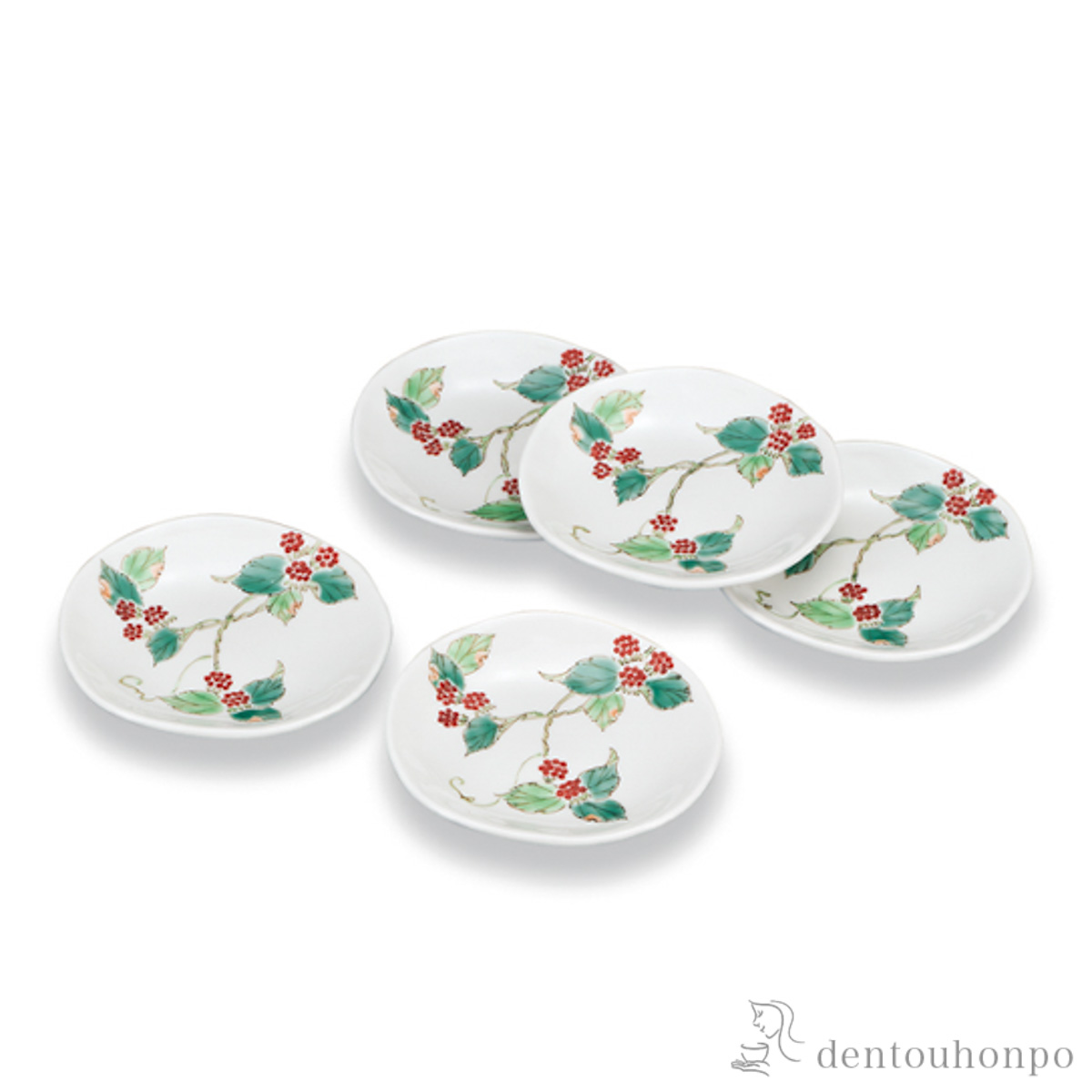 【送料無料】皿揃 木いちご 4.5号 5枚セット≪在庫確認後、1~3営業日で出荷≫ ( 和食器セット お皿 揃える 食器 和食 九谷焼 )