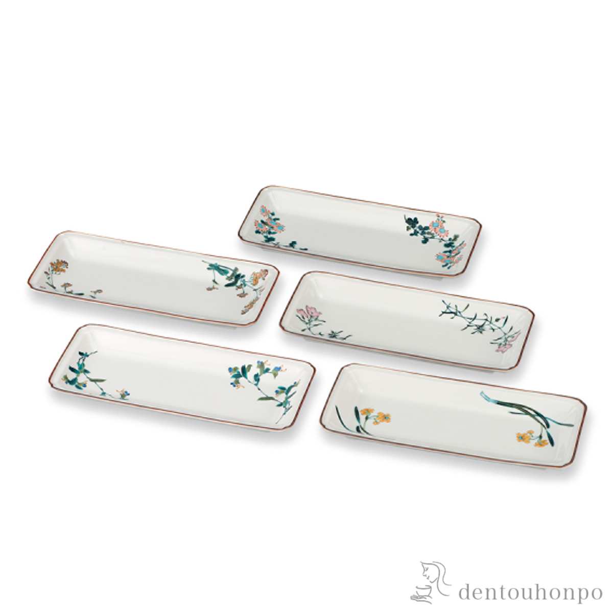 【送料無料】皿揃 五草花絵変わり 8号 5枚セット≪在庫確認後、1~3営業日で出荷≫ ( 和食器セット お皿 揃える 食器 和食 九谷焼 )