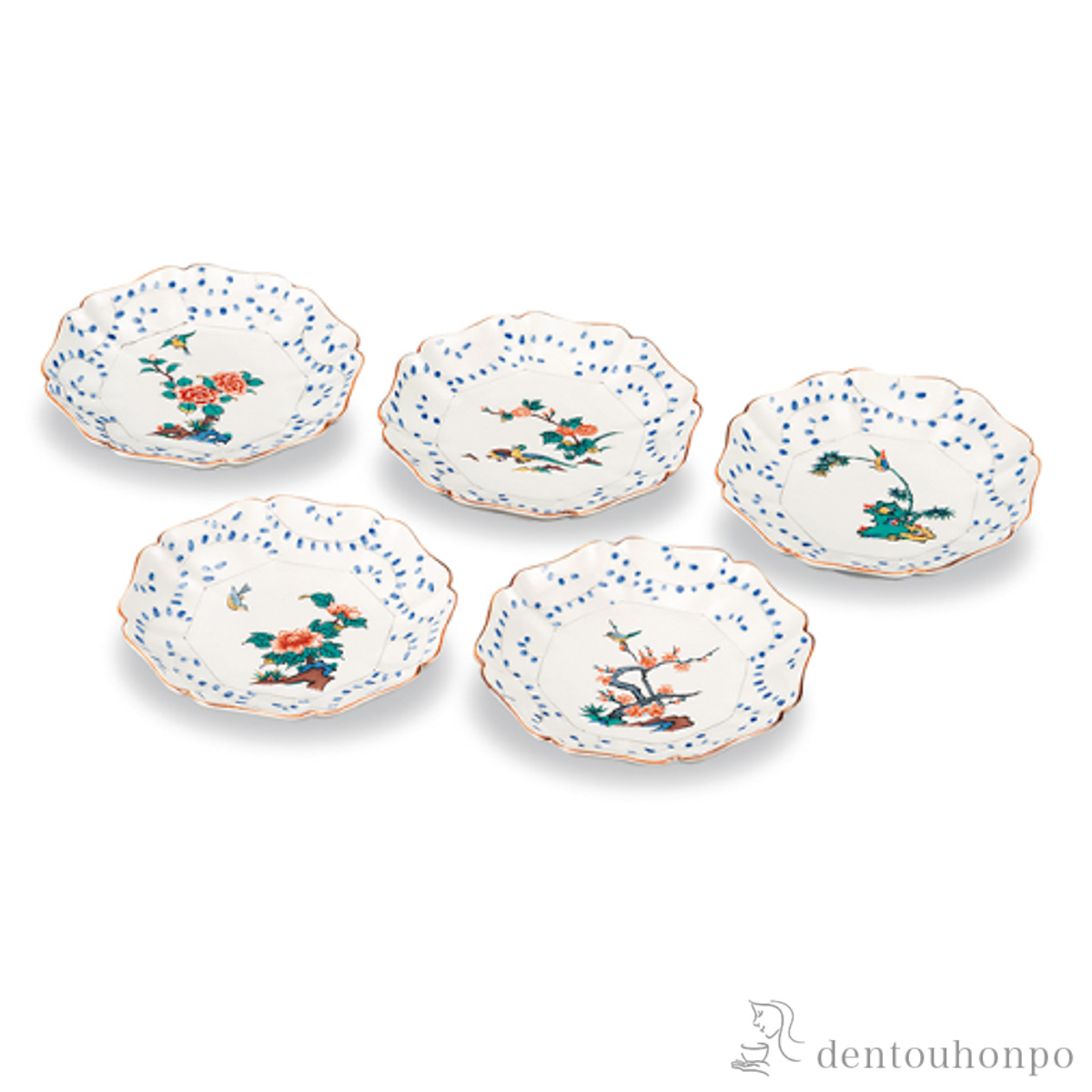 【送料無料】皿揃 花鳥絵変わり 5.5号 5枚セット≪在庫確認後、1~3営業日で出荷≫ ( 和食器セット お皿 揃える 食器 和食 九谷焼 )