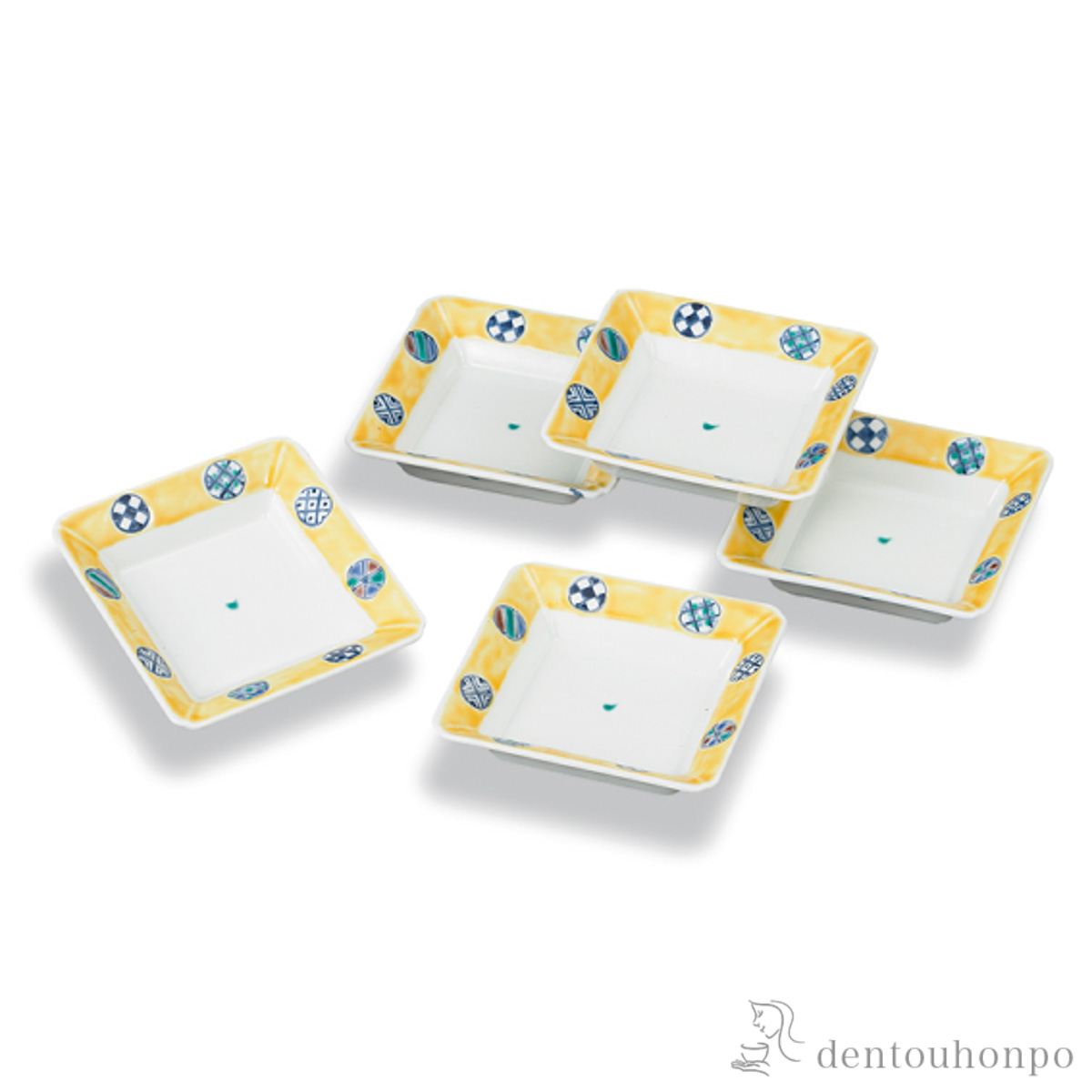 【送料無料】皿揃 黄釉丸紋 5.5号 5枚セット≪在庫確認後、1~3営業日で出荷≫ ( 和食器セット お皿 揃える 食器 和食 九谷焼 )