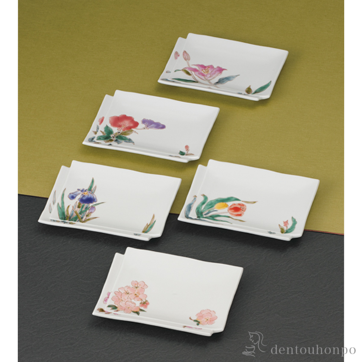 【送料無料】皿揃 色絵花の詩 7号 5枚セット≪在庫確認後、1~3営業日で出荷≫ ( 和食器セット お皿 揃える 食器 和食 九谷焼 )