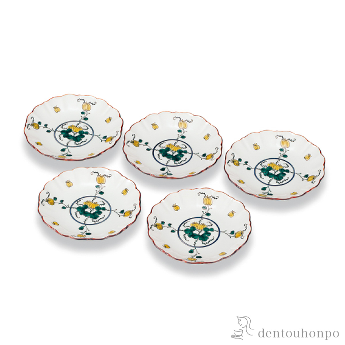 【送料無料】皿揃 色絵瓜文 4.5号 5枚セット≪在庫確認後、1~3営業日で出荷≫ ( 和食器セット お皿 揃える 食器 和食 九谷焼 )