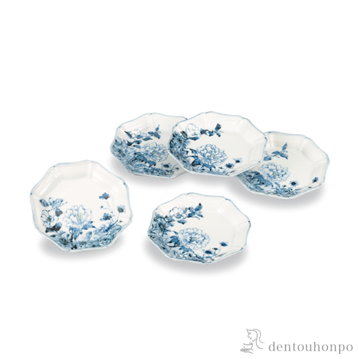 【送料無料】八角皿揃 花寄せ 4号 5枚セット≪在庫確認後、1~3営業日で出荷≫ ( 和食器セット お皿 揃える 食器 和食 九谷焼 )