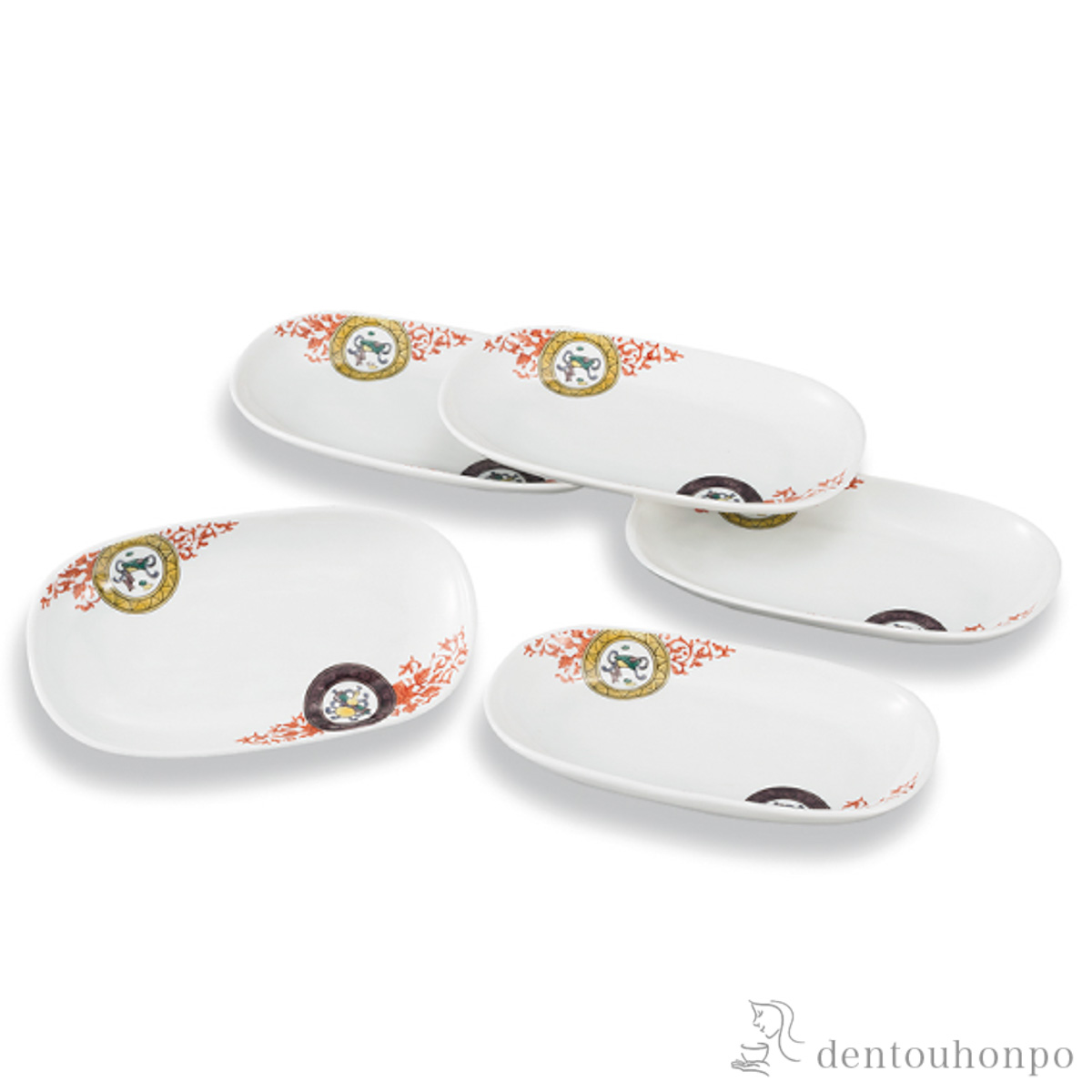 【送料無料】皿揃 赤唐草宝文 7.5号 5枚セット≪在庫確認後、1~3営業日で出荷≫ ( 和食器セット お皿 揃える 食器 和食 九谷焼 )