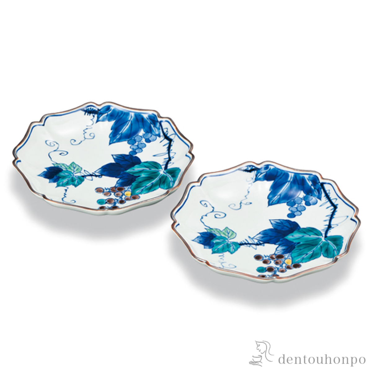 【送料無料】皿 染付ぶどう 6号 ペア≪在庫確認後、1~3営業日で出荷≫ ( プレート おつまみ 料理 和食 洋食 九谷焼 )