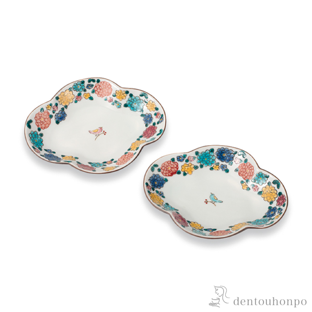 【送料無料】皿 小鳥とマリーゴールド 6号 ペア≪在庫確認後、1~3営業日で出荷≫ ( プレート おつまみ 料理 和食 洋食 九谷焼 )