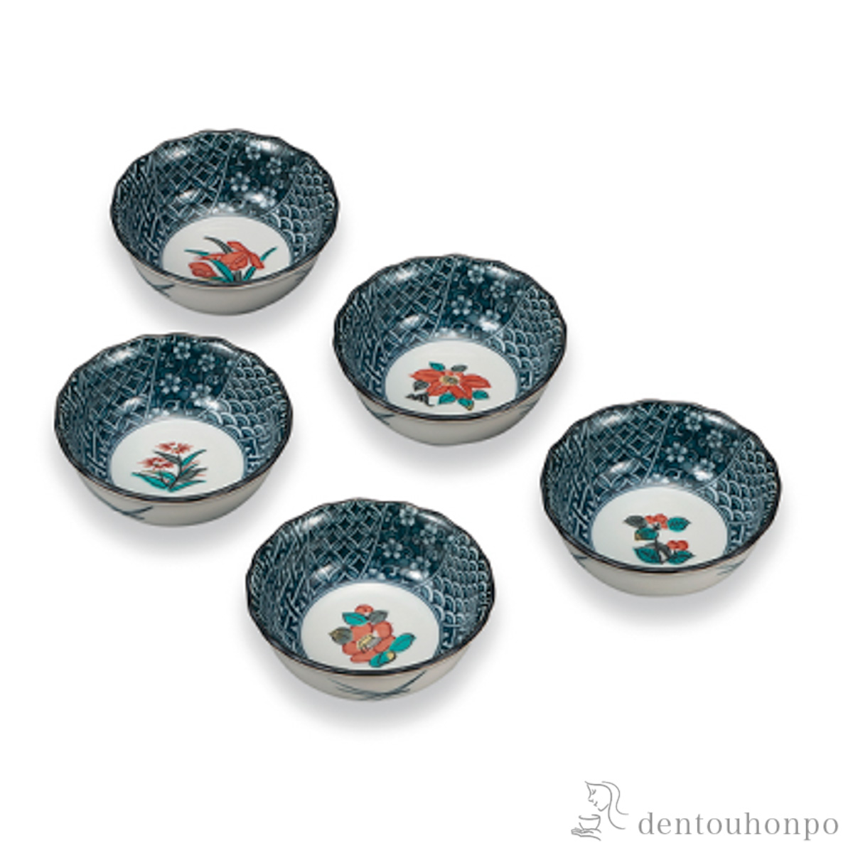 【送料無料】小鉢揃 5草花 3号 5枚セット≪在庫確認後、1~3営業日で出荷≫ ( 和食 食器 おつまみ 朝食 料理 九谷焼 )