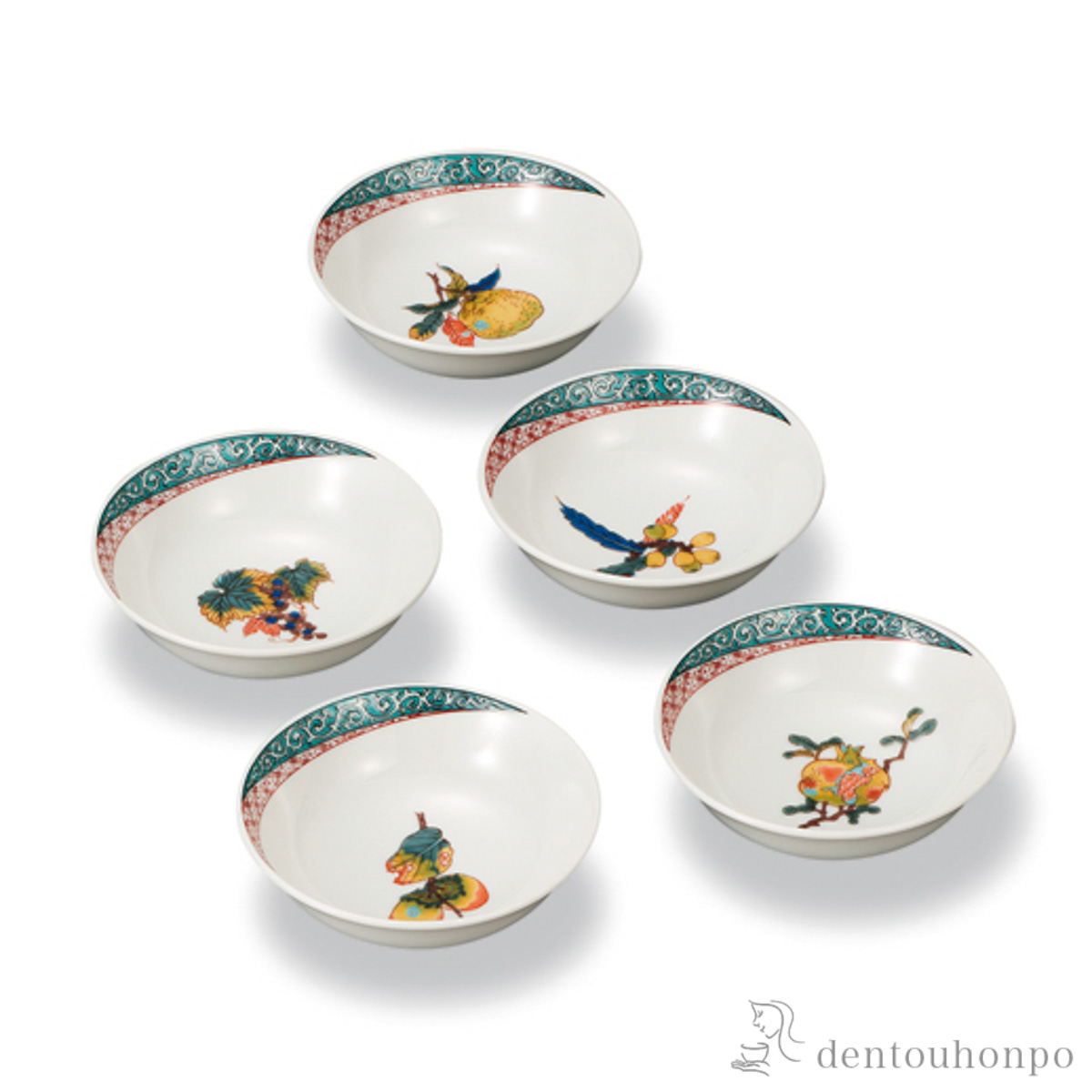 【送料無料】小鉢揃 果実文 3号 5枚セット≪在庫確認後、1~3営業日で出荷≫ ( 和食 食器 おつまみ 朝食 料理 九谷焼 )