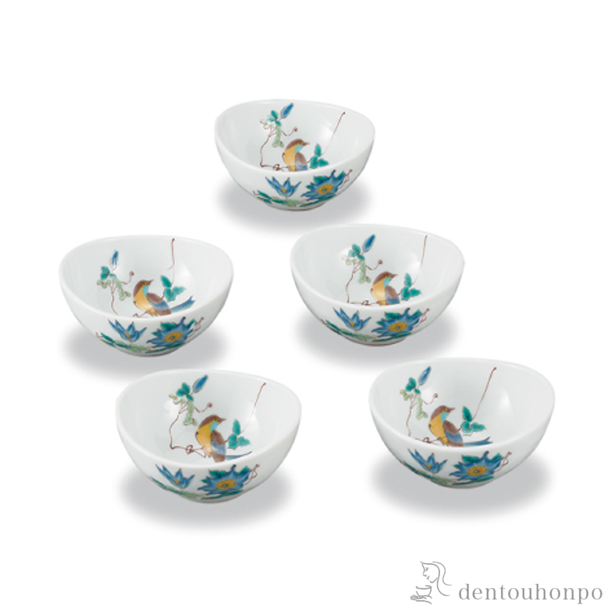 小鉢揃 花鳥 4号 5枚セット≪在庫確認後、1~3営業日で出荷≫ ( 和食 食器 おつまみ 朝食 料理 九谷焼 )