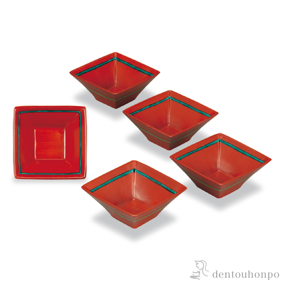 【送料無料】小鉢揃 朱巻線文 4.7号 5枚セット≪在庫確認後、1~3営業日で出荷≫ ( 和食 食器 おつまみ 朝食 料理 九谷焼 )