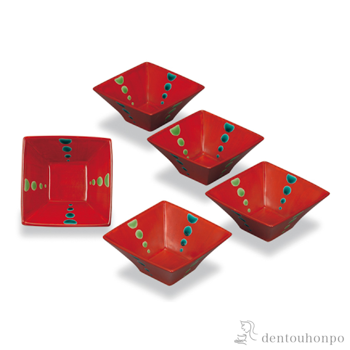 【送料無料】小鉢揃 朱巻点々 4.7号 5枚セット≪在庫確認後、1~3営業日で出荷≫ ( 和食 食器 おつまみ 朝食 料理 九谷焼 )