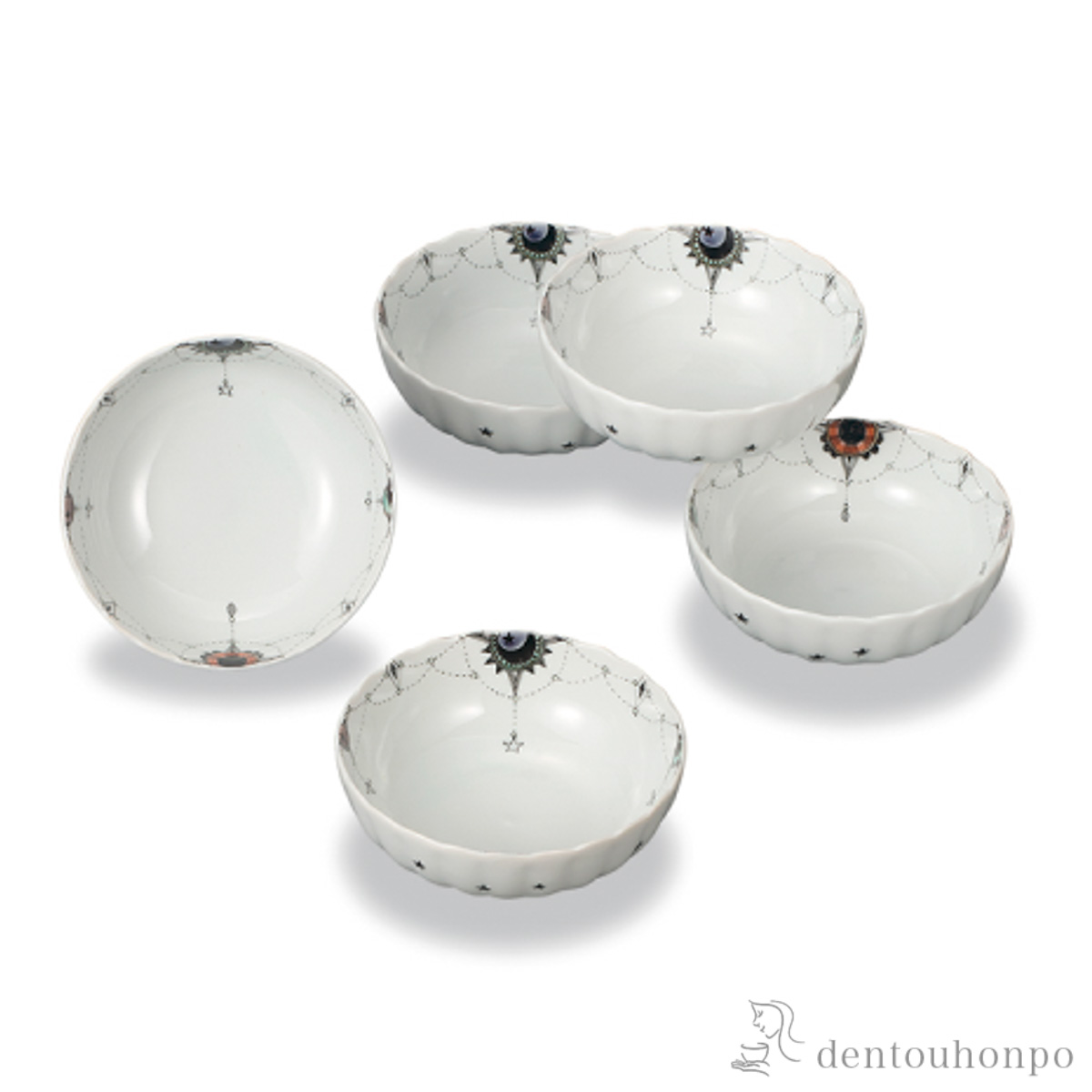 【送料無料】小鉢揃 月と太陽 4.5号 5枚セット≪在庫確認後、1~3営業日で出荷≫ ( 和食 食器 おつまみ 朝食 料理 九谷焼 )