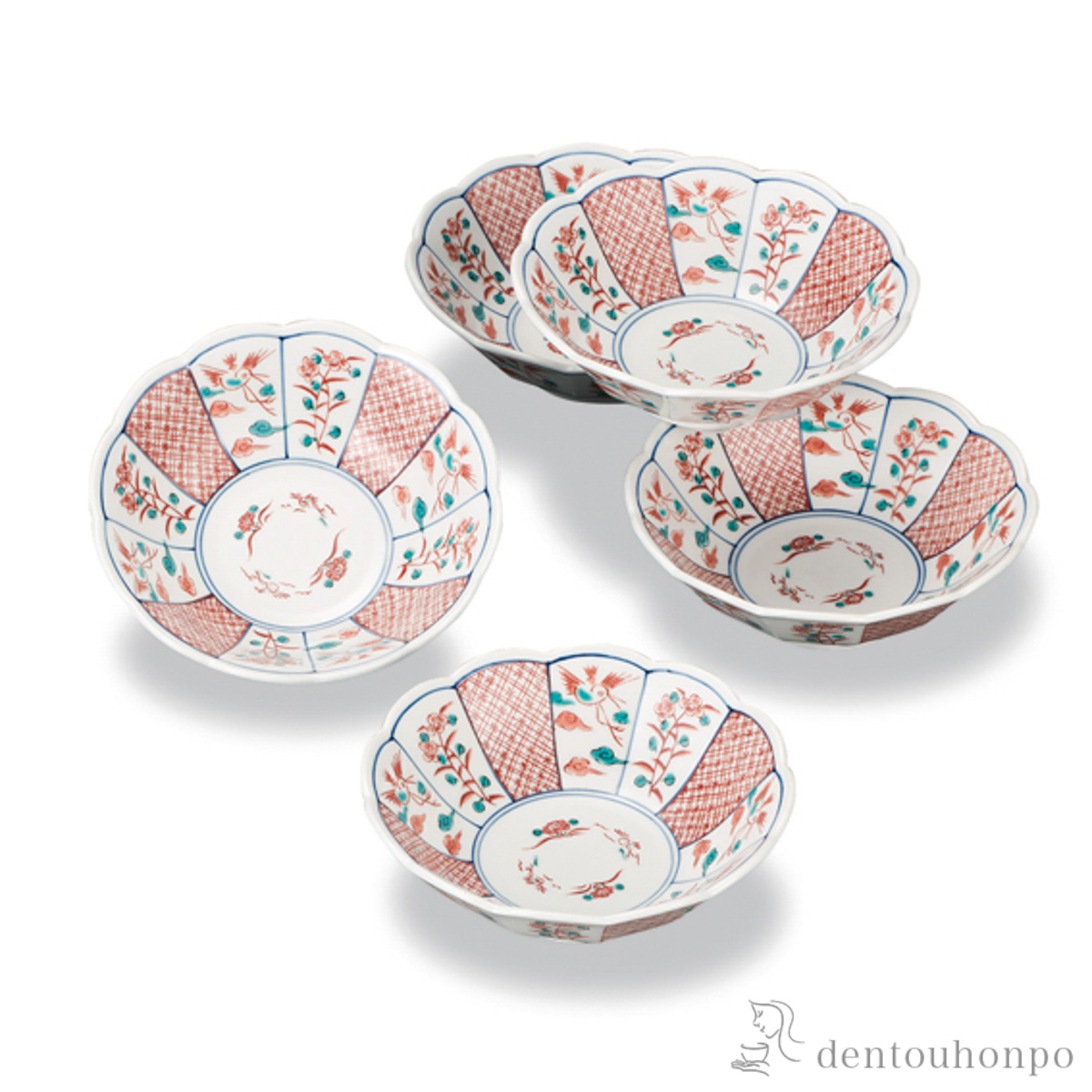 【送料無料】小鉢揃 赤絵小紋 5号 5枚セット≪在庫確認後、1~3営業日で出荷≫ ( 和食 食器 おつまみ 朝食 料理 九谷焼 )