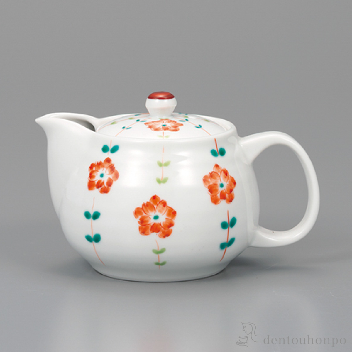 ポット急須 線花文 赤 茶こし付≪在庫確認後、1~3営業日で出荷≫ ( ティーポット お茶 煎茶 日本茶 おすすめ 九谷焼 )