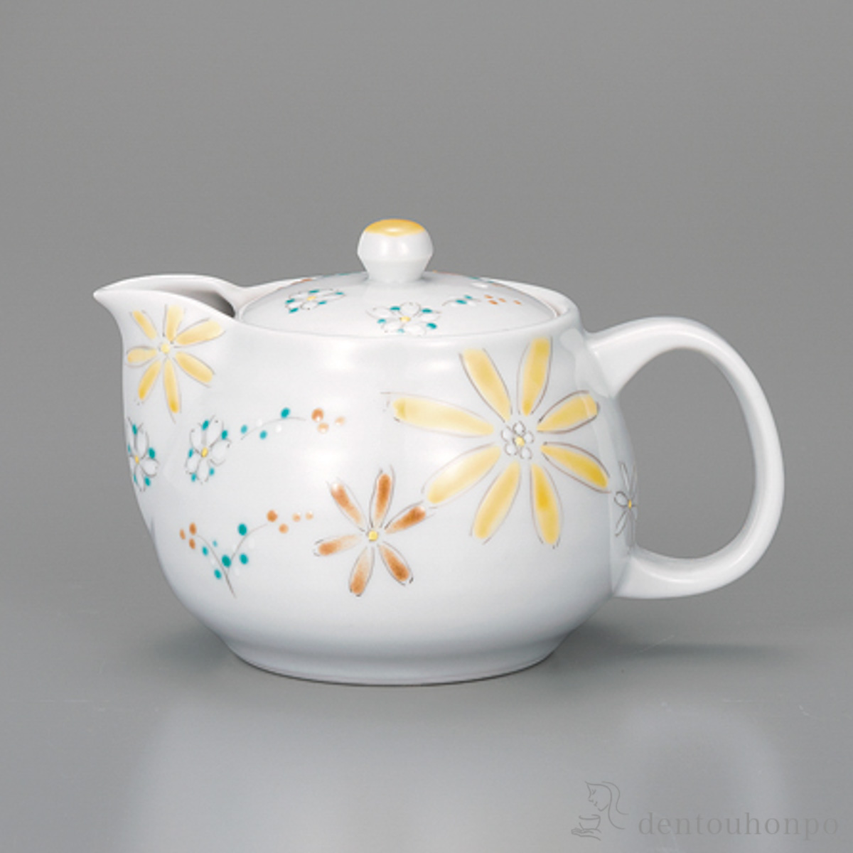 ポット急須 色絵花文 黄 茶こし付≪在庫確認後、1~3営業日で出荷≫ ( ティーポット お茶 煎茶 日本茶 おすすめ 九谷焼 )