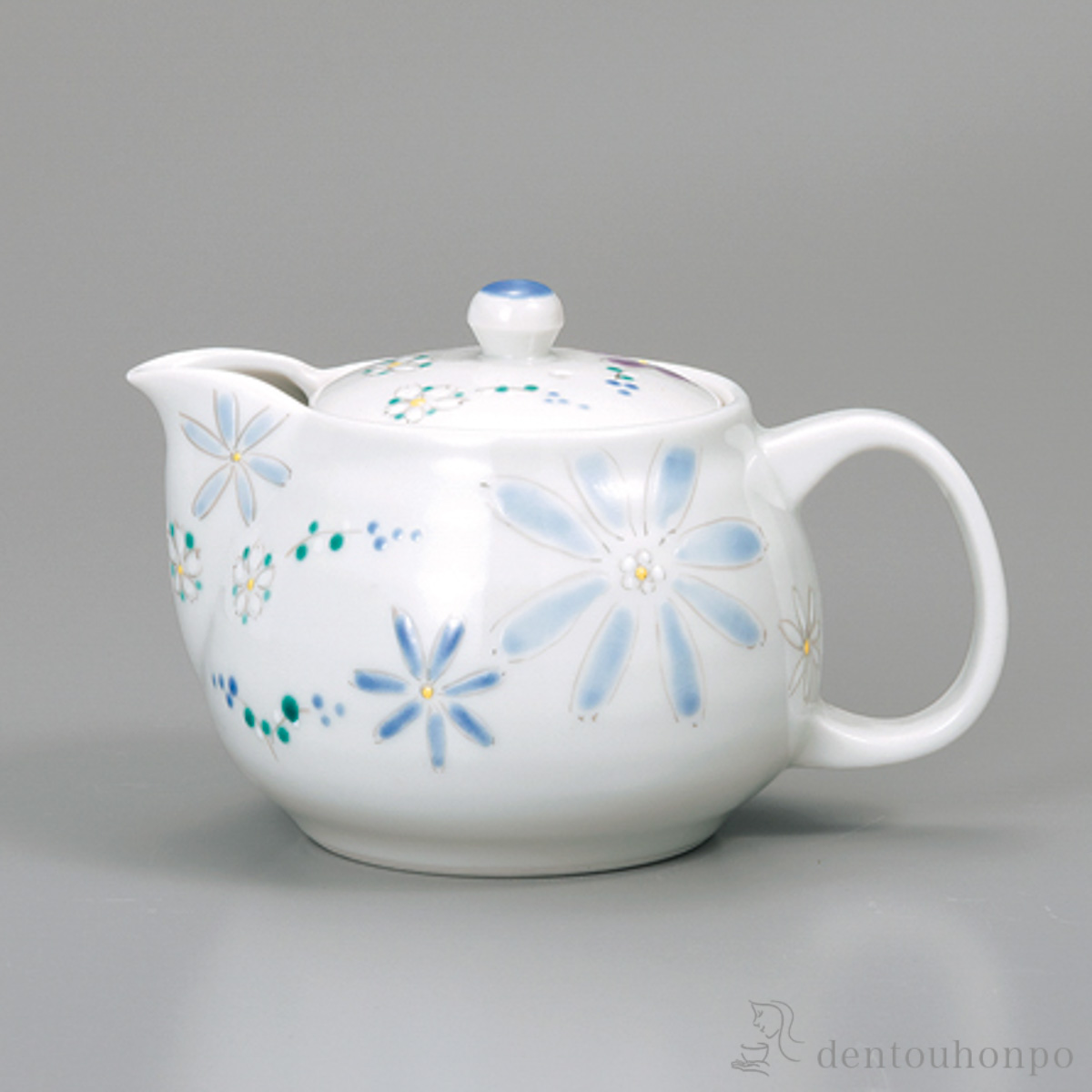 ポット急須 色絵花文 紺 茶こし付≪在庫確認後、1~3営業日で出荷≫ ( ティーポット お茶 煎茶 日本茶 おすすめ 九谷焼 )