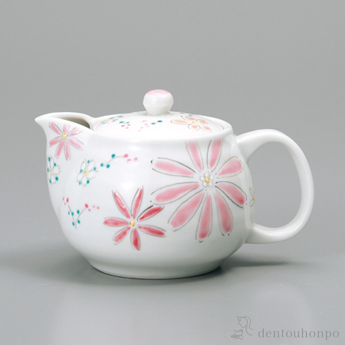 ポット急須 色絵花文 赤 茶こし付≪在庫確認後、1~3営業日で出荷≫ ( ティーポット お茶 煎茶 日本茶 おすすめ 九谷焼 )