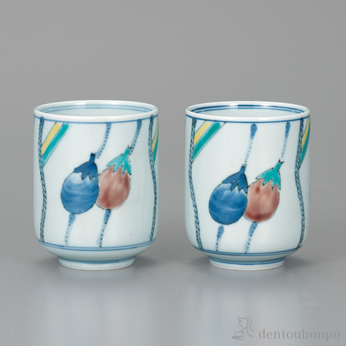 組湯呑 色絵なす ペア≪在庫確認後、1~3営業日で出荷≫ ( 湯呑み 湯のみ セット 湯飲み おすすめ 九谷焼 )