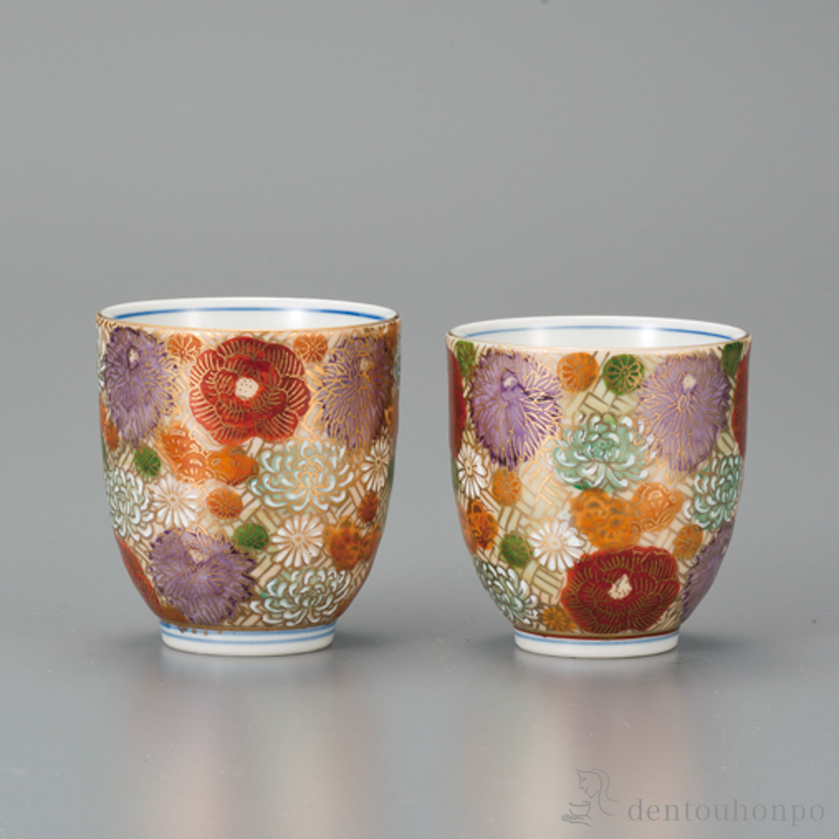 組湯呑 金花詰 ペア≪在庫確認後、1~3営業日で出荷≫ ( 湯呑み 湯のみ セット 湯飲み おすすめ 九谷焼 )