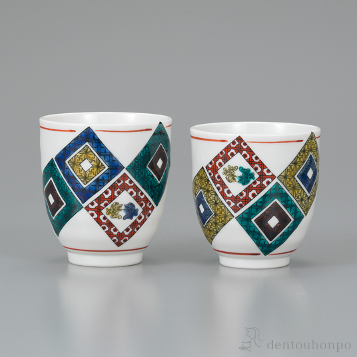 組湯呑 石畳の図 ペア≪在庫確認後、1~3営業日で出荷≫ ( 湯呑み 湯のみ セット 湯飲み おすすめ 九谷焼 )