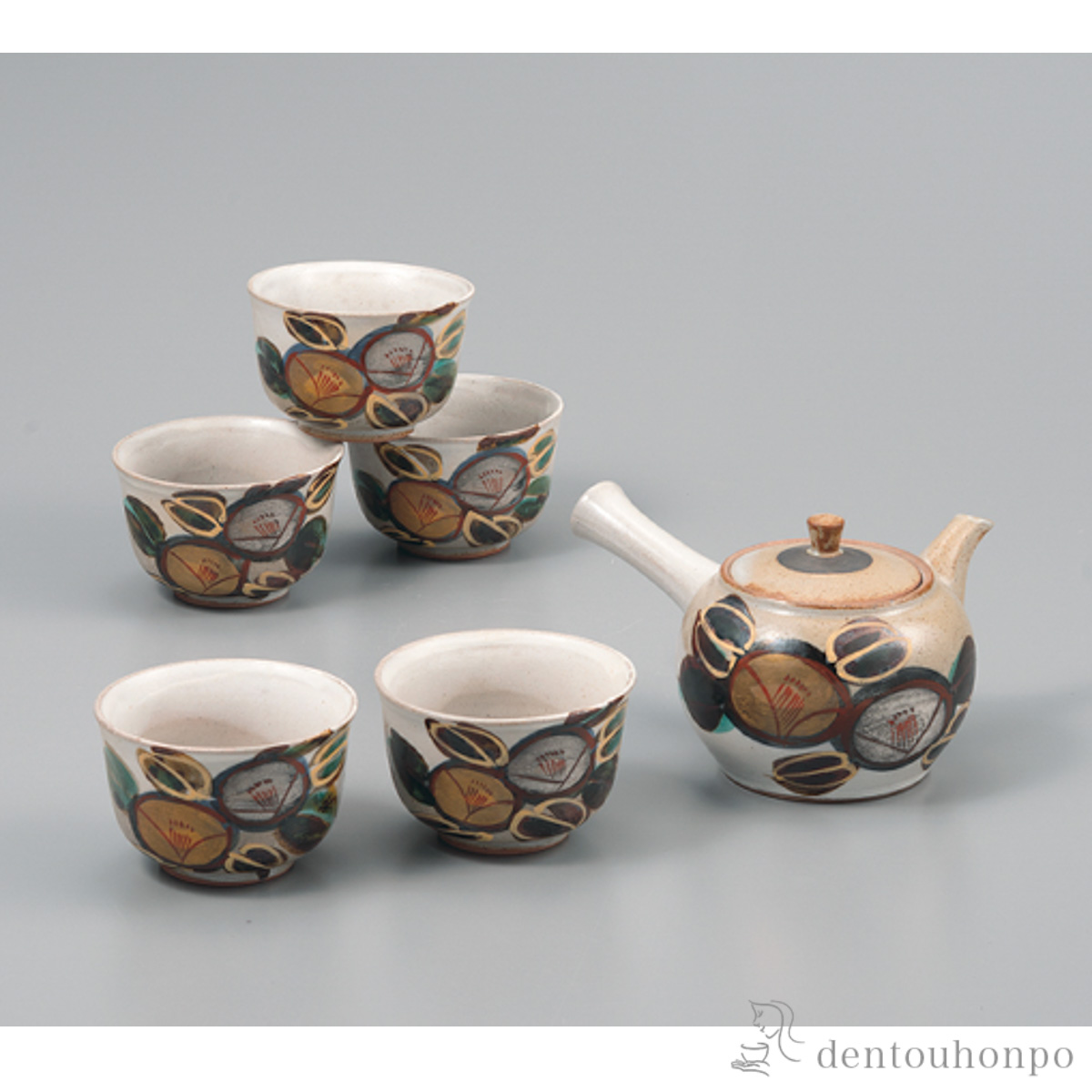 【送料無料】茶器揃 金銀彩山茶花≪在庫確認後、1~3営業日で出荷≫ ( 茶器セット 急須 湯呑み 日本茶 中国茶 九谷焼 )