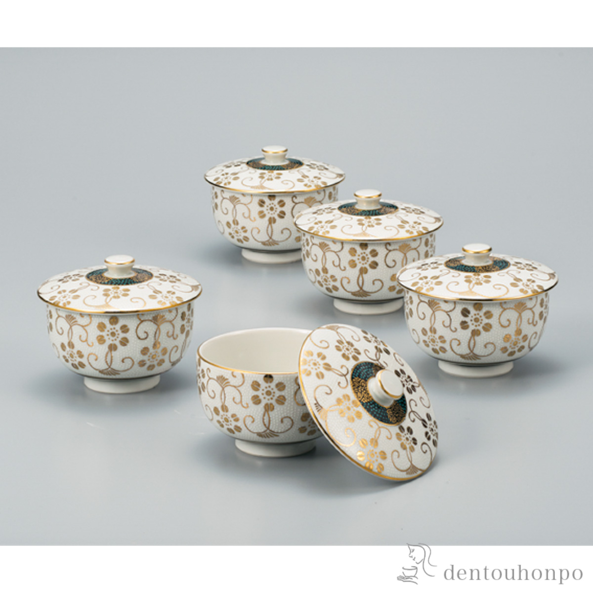 【送料無料】蓋付汲出揃 白粒鉄仙 5客セット≪在庫確認後、1~3営業日で出荷≫ ( 木箱名入れ有料 茶器セット 急須 湯呑み 日本茶 中国茶 九谷焼 )